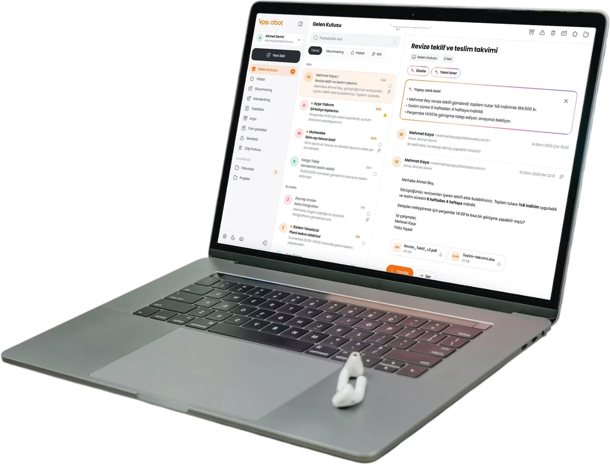 Vpsrobot Posta web uygulaması: gelen kutusu ve yapay zekâ özeti